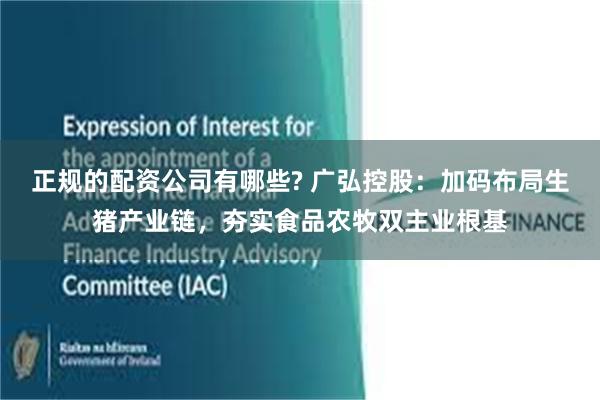 正规的配资公司有哪些? 广弘控股：加码布局生猪产业链，夯实食品农牧双主业根基